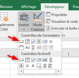 Excel, Les boutons de commande.