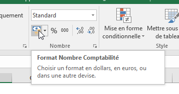 Excel, Le bouton Format Comptabilité.