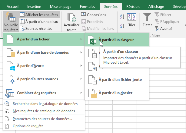 Excel, Récupérer les données à partir d'un classeur