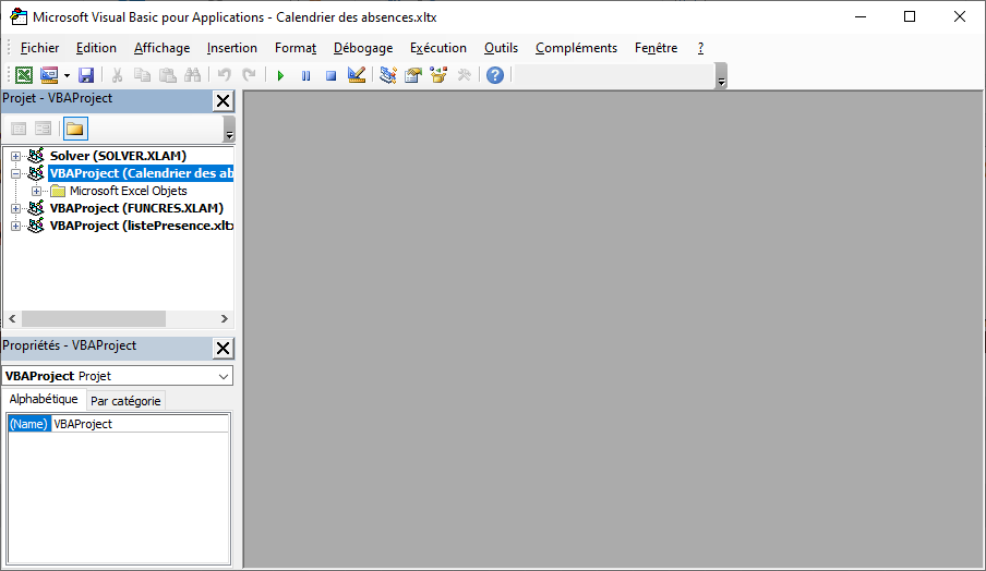 Excel, L'interface de l'éditeur VB