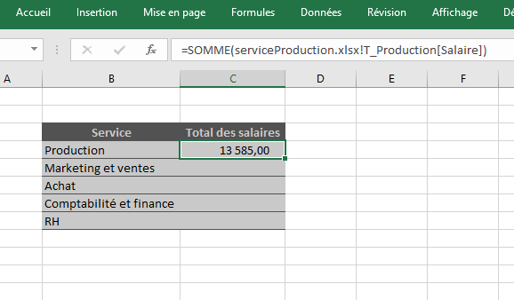 Excel, Saisir la formule pour créer le lien