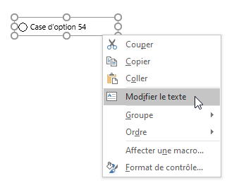 Excel, Modifier le texte de la case d'option (Contrôle de formulaire).
