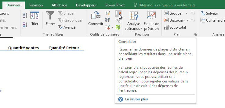 Excel, L'outil Consolider