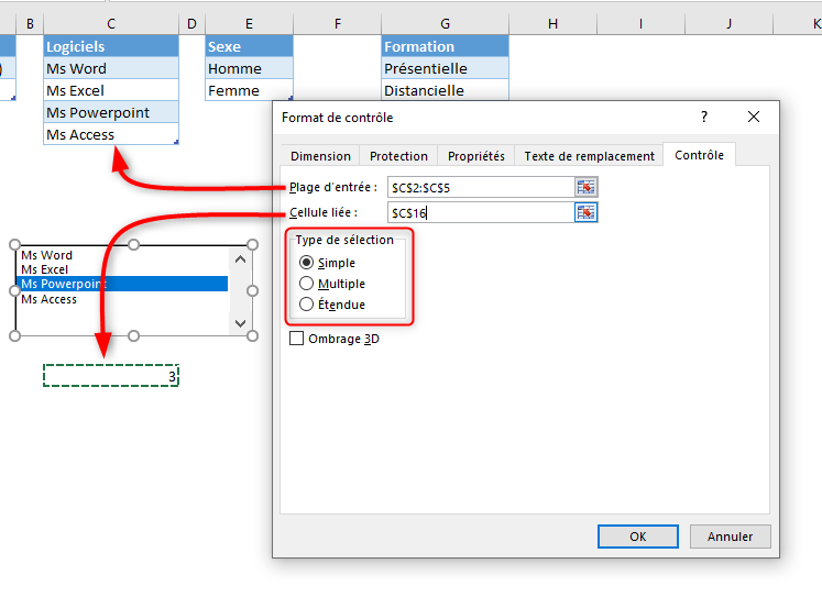 Excel, Paramétrer une ListBox version Contrôle de formulaire.