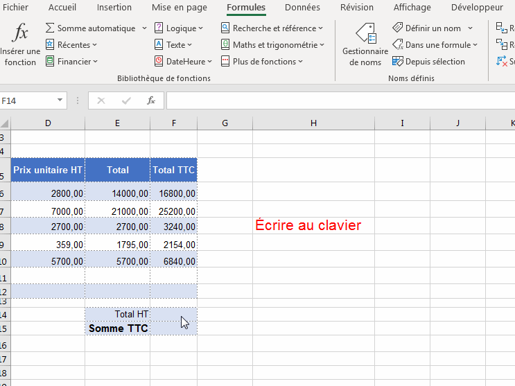 Fonctions Excel