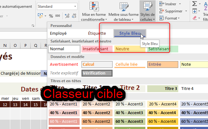 Excel, Style importé dans le classeur cible