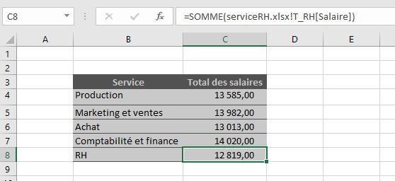 Excel, Expression de calcul avec lien de référence