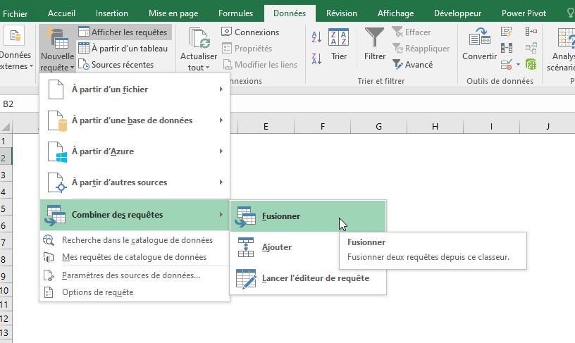 Excel, Fusionner les requêtes