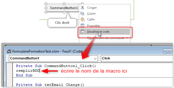 Excel, Affecter une macro à un bouton de commande ActiveX.