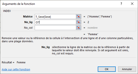 Excel, Utiliser l'assistant pour insérer la fonction INDEX.