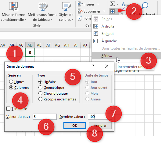 Excel, Utiliser l'assistant pour créer une série.