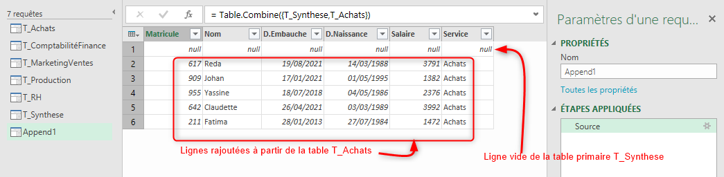 Excel, Deux tables ajoutées