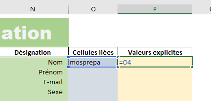 Excel, Extraire la valeur explicite dans la cellule P4.