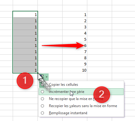 Excel, Créer une série incrémentée.