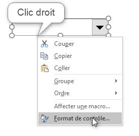 Excel, Afficher la fenêtre Format de contrôle.
