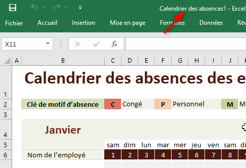 Excel, Nouveau calendrier des absences