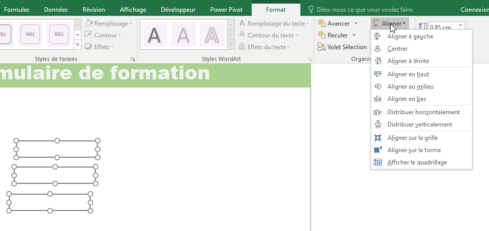 Excel, Les outils pour aligner les contrôles.