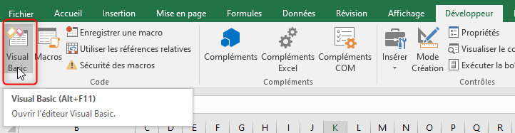 Excel, Ouvrir l'éditeur VB
