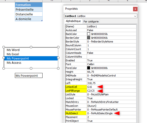 Excel, Paramétrer une ListBox version ActiveX.