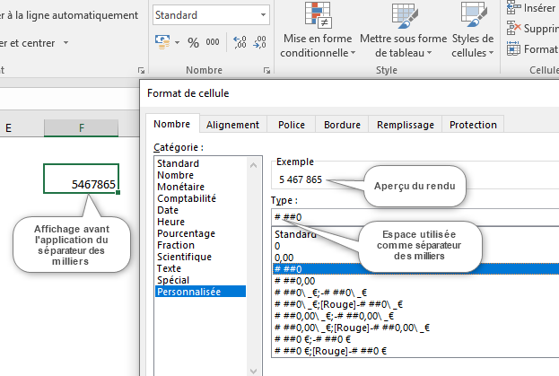 Excel, L'espace utlisée comme séparateur des milliers.
