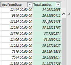 Excel, Modifier les nombres obtenus en nombre d'années sous Power Query